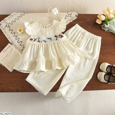 SG1829 SET ÁO THÊU HOA MIX QUẦN GẤU REN BG