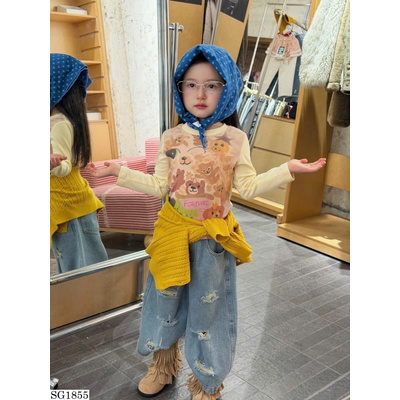 SG1855 SET ÁO HỌA TIẾT MIX QUẦN JEANS RÁCH BG