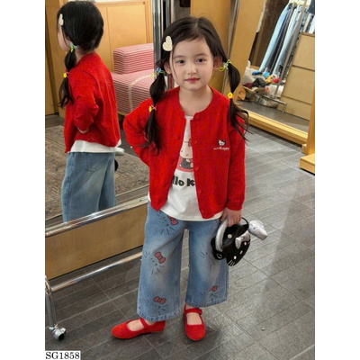 SG1858 SET ÁO LEN ĐỎ MIX ÁO KITTY MIX QUẦN JEANS BG