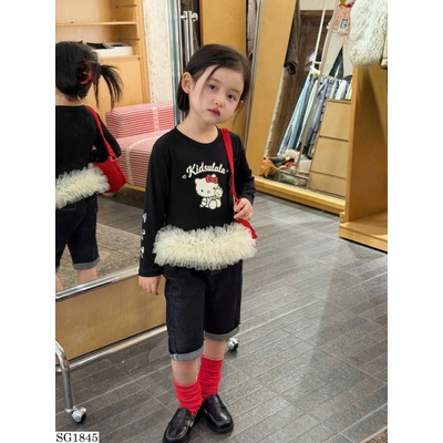 SG1845 ÁO KITTY PHỐI REN MIX QUẦN JEANS LỬNG BG