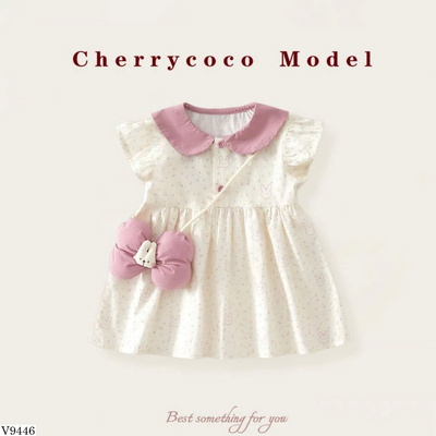 V9446 VÁY CỔ SƠ MI CHẤM BI KÈM TÚI NƠ CHERRYCOCO