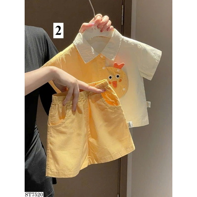ST7520 SET ÁO CỔ SƠ MI HỌA TIẾT MIX QUẦN SHORT BG