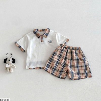 ST7525 SET ÁO CỔ POLO MIX QUẦN SHORT KẺ CARO BT