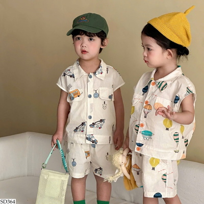 SD364 BỘ SƠ MI HỌA TIẾT ĐÔI CHO BÉ