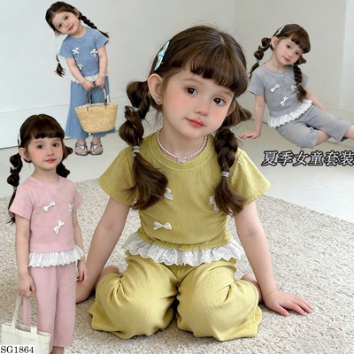 SG1864 BỘ NGỦ ÁO NƠ PHỐI REN QUẦN DÀI BG