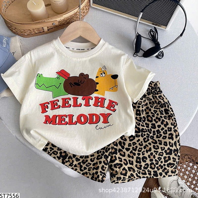ST7556 SET ÁO HOẠT HÌNH MIX QUẦN BEO CHO BÉ