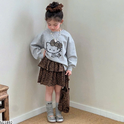 SG1892 SET ÁO KITTY MIX CHÂN VÁY BEO KÈM TÚI BG