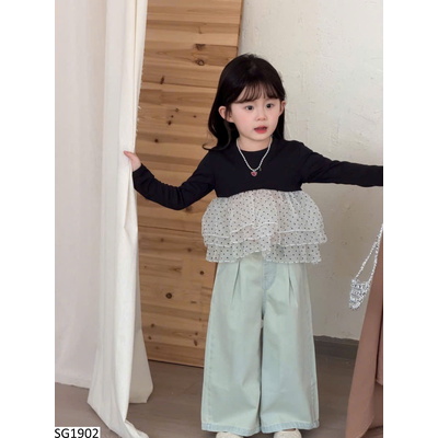 SG1902 SET ÁO PHỐI CHÂM BI MIX QUẦN JEAN BG