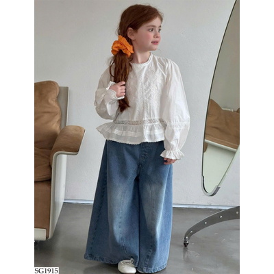 SG1915 SET ÁO VIỀN REN MIX QUẦN JEAN ỐNG RỘNG