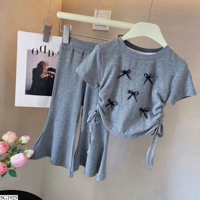 SG1925 SET ÁO NƠ RÚT EO MIX QUẦN LOE BG