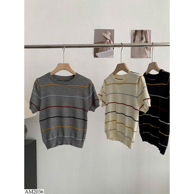 AM2036 ÁO LEN KẺ CỘC TAY NỮ