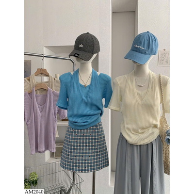 AM2040 ÁO DỆT KIM CỔ YẾM GIẢ 2 MẢNH NỮ