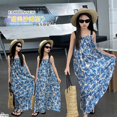 V9498 VÁY 2 DÂY HOA DÁNG DÀI CHO BÉ