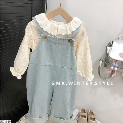 SG1949 SET ÁO SƠ MI HOA MIX YẾM JEAN BG