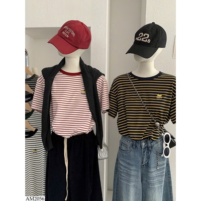 AM2056 ÁO THUN KẺ CỔ TRÒN CHO NỮ