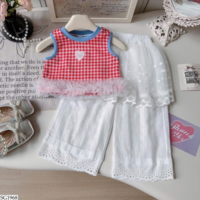 SG1968 SET ÁO KẺ CARO MIX QUẦN TRẮNG BG