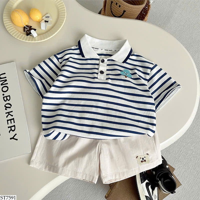 ST7591 BỘ SHORT POLO KẺ CHO BT