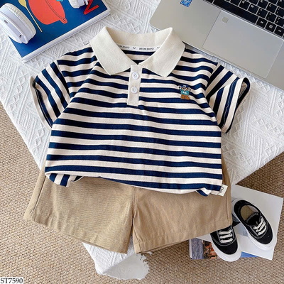 ST7590 BỘ SHORT POLO KẺ CHO BT