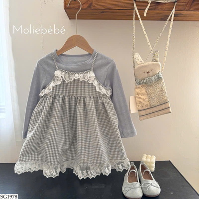 SG1978 SET ÁO MIX VÁY KẺ CARO BG