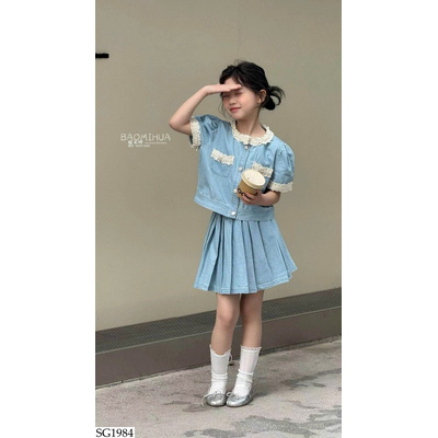 SG1984 SET ÁO PHỐI REN MIX CV XẾP LY BG
