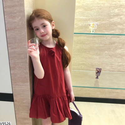 V9526 VÁY CỔ YẾM HỌA TIẾT HOA CHO BG