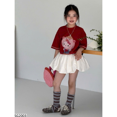 SG2003 SET ÁO CỘC TAY KITTY MIX CHÂN VÁY BG