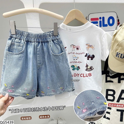 QG5439 QUẦN SHORT JEAN THÊU HỌA TIẾT BG