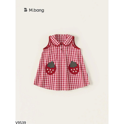 V9539 VÁY SÁT NÁCH KẺ CARO HÌNH DÂU TÂY CHO BG