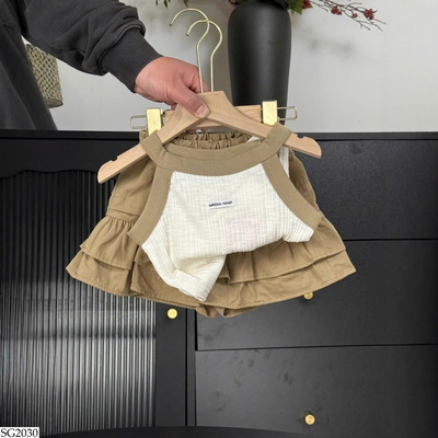 SG2030 SET VÁY ÁO CỔ YẾM BG