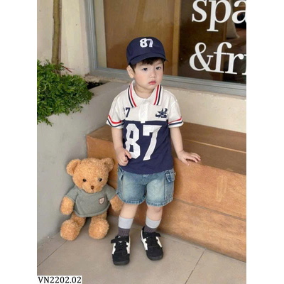 VN2202.02 SET BÉ TRAI POLO 87 PHỐI QUẦN JEAN CÁ TÍNH KÈM MŨ