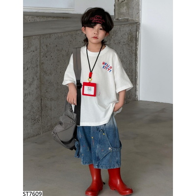 ST7609 SET THUN TRẮNG CHỮ MIX SHORT VẢY SƠN