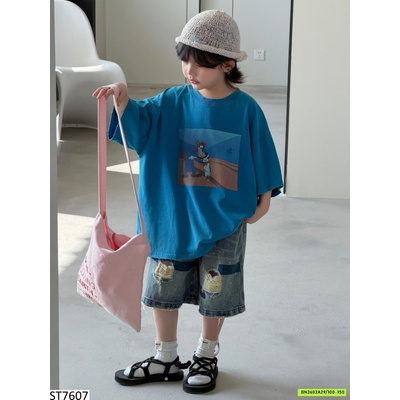 ST7607 SET ÁO THUN XANH MIX SHORT VẢY SƠN