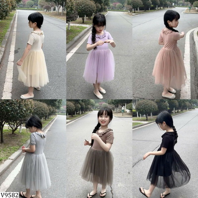 V9582 VÁY CỔ BÈO PHỐI TUTU