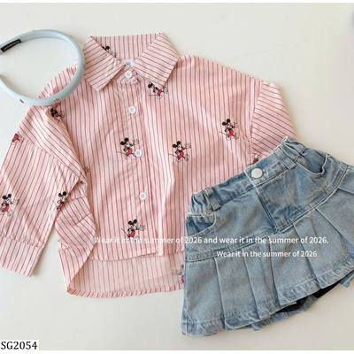 SG2054 ÁO SƠ MI MICKEY PHỐI CHÂN VÁY JEAN