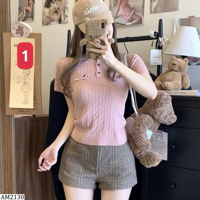 AM2130 ÁO LEN GÂN CỔ TRỤ THÊU HÌNH