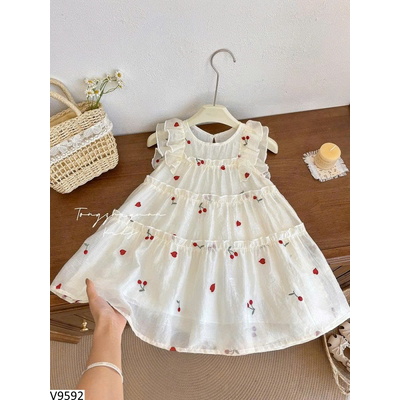 V9592 VÁY BÉ GÁI TẦNG HỌA TIẾT CHERRY SIÊU XINH