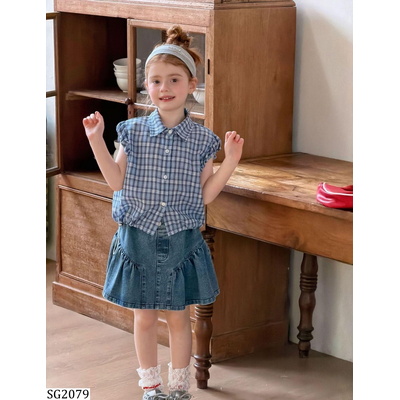 SG2079 SET SƠ MI CARO MIX CV JEANS ĐUÔI CÁ