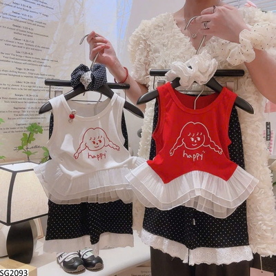 SG2093 SET ÁO SÁT NÁCH HAPPY MIX QUẦN CHẤM BI BG