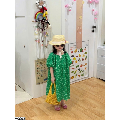 V9603 VÁY HOA TAY PHỒNG CHO BG