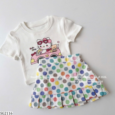 SG2116 SET ÁO KITTY PHỐI CHÂN VÁY CHẤM BI