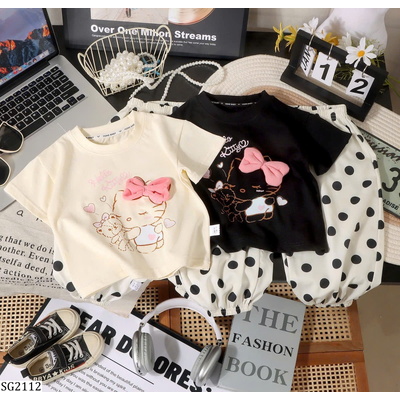 SG2112 SET ÁO KITTY QUẦN CHẤM BI