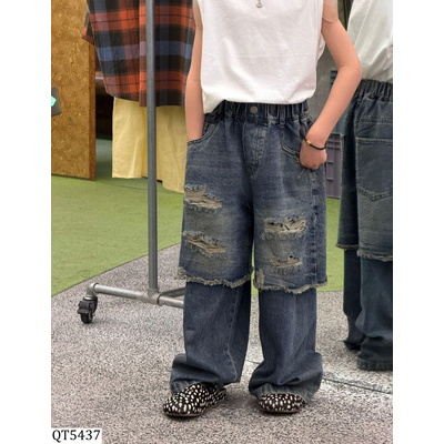 QT5437 QUẦN JEANS GIẢ 2 LỚP RÁCH CÁ TÍNH
