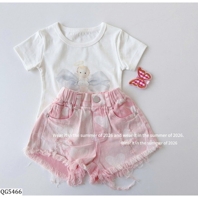 QG5466 QUẦN SHORT HỒNG TRÁI TIM TUA GẤU