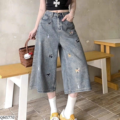 QM5770  QUẦN JEAN NGỐ THÊU CÚN