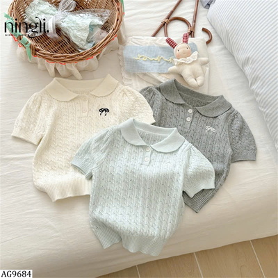 AG9684   ÁO LEN DỆT CỔ SEN BÉ GÁI
