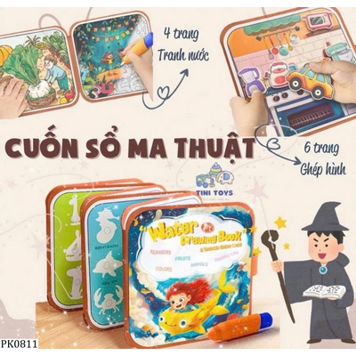 PK0811 CUỐN SỔ MA THUẬT BÓC DÁN TÔ MÀU NƯỚC 2 IN 1 CHO BÉ