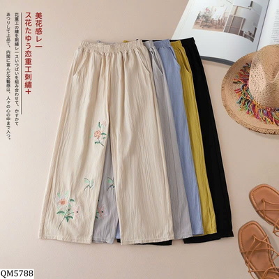 QM5788 QUẦN THÊU HOA SUÔNG RỘNG