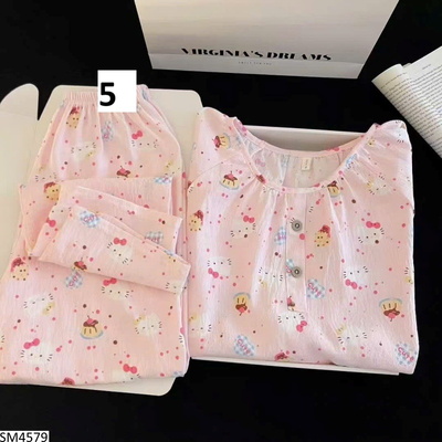 SM4579 BỘ NGỦ PIJAMA DÀI HỌA TIẾT CHO NỮ