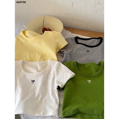 AG9706 CROPTOP CỔ VUÔNG THÊU NƠ YUKIDS