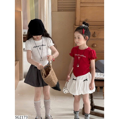 SG2173 ÁO THUN TAY BỒNG PHỐI CHÂN VÁY BÍ